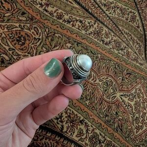 Konstantino style freshwater pearl ring in gold/silver, sz 6